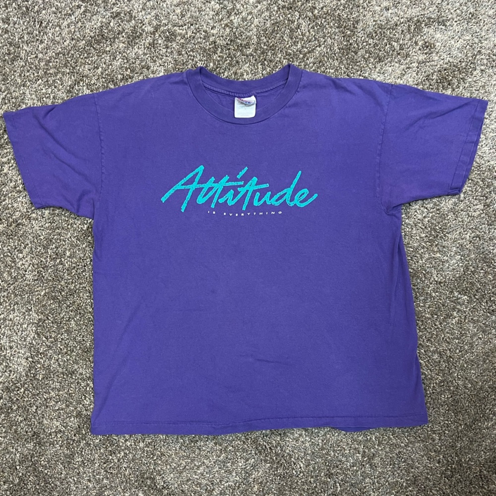 Hanes Shirt Mens Size XL Purple Single Stitch attitude‎ short sleeve Made USA
